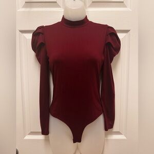 Chic Maroon Puff Sleeve Bodysuit